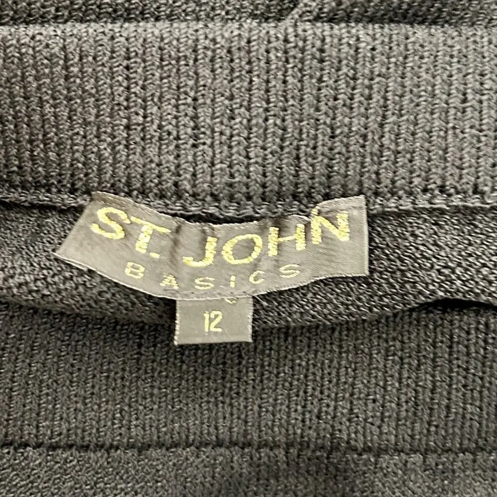 St John Collection Black Knit Jacket and Basics Skirt Set Size 12 Gold Accents - Picture 6 of 11